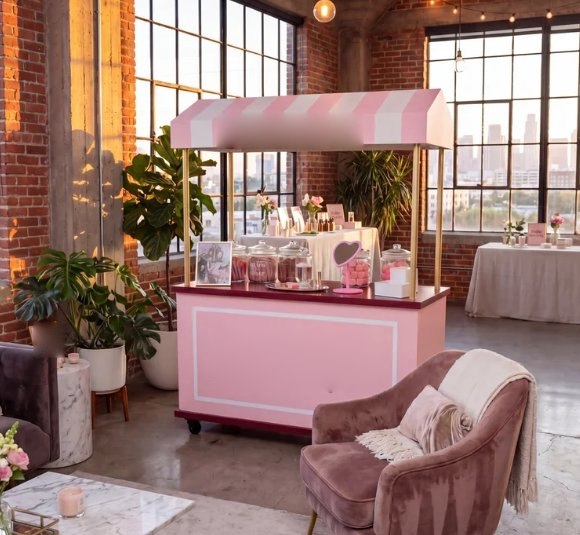 Blush striped awning cart